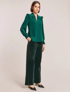 Stella Silk Shirt - Dark Green -Cefinn Clothing Store WI23 S46 STELLA DARKGREEN LS 2286