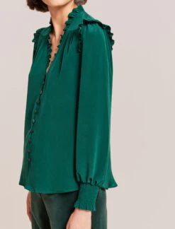 Stella Silk Shirt - Dark Green -Cefinn Clothing Store WI23 S46 STELLA DARKGREEN LS 2326