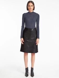 Skye Leather Pencil Skirt - Black -Cefinn Clothing Store WI23 SK167 SKYE BLACK LS 1309