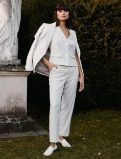 Tatum Linen Blend Easy Waist Trouser - Pearl -Cefinn Clothing Store linen suiting b1161188 8219 44cb a992 beb1bbb601c1